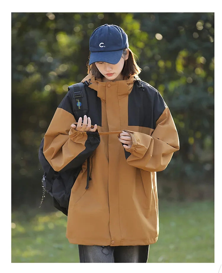 Women Outdoor Waterproof Cycling Jackets Autumn Winter Multi-Pocket Workwear Climbing Clothes Lightweight Loose Windbreaker Coat