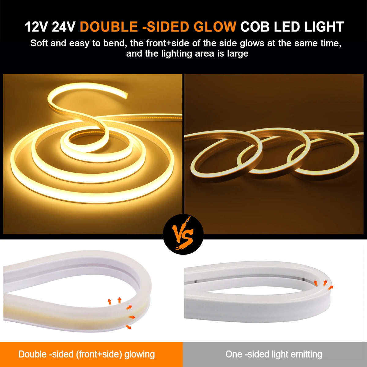 IP67 Waterproof High Brighter COB Neon Strip 12V 24V 320Leds 3000K 4000K 6000K Home Garden Decor Flexible Ribbon Rope LED Light