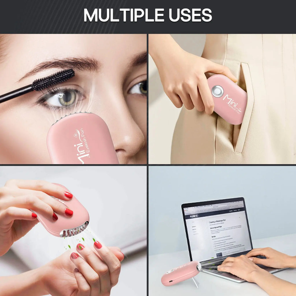 Portable Handheld Eyelash Fan Dryer With USB Rechargeable Lash Extension Fans With Air Blower For Makeup Drying & Cooling, Pink