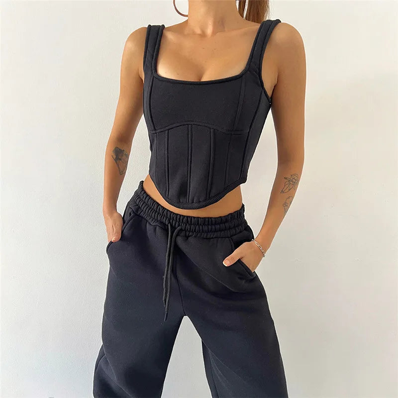 2026 Autumn and Winter New Women's Clothing Hooded Sweater Blouse Suspender Small Vest Waist Trousers Three-piece Women's