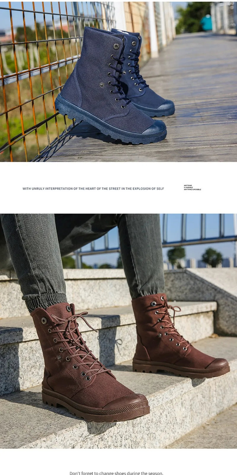 Men's Casual Boots Fashion High-top Canvas Shoes Classics Breathable Sneakers for Men Outdoor Non Slip Hiking Boots Botas Hombre