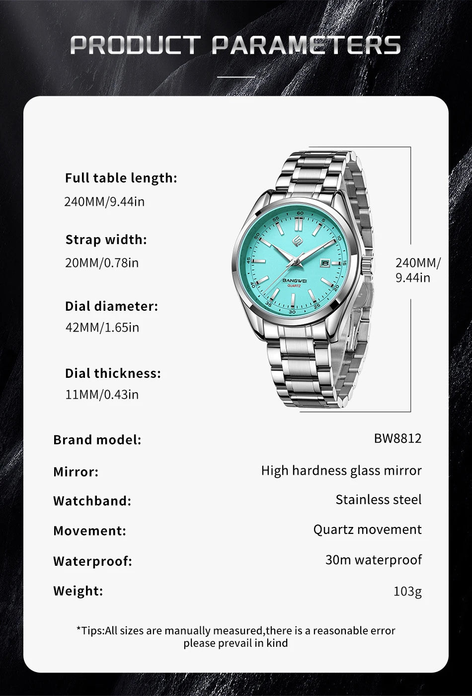 BANGWEI 2025 Business Men's Watch Waterproof Stainless Steel Quartz Watch Luminous Fashion Calendar Watches for Men Reloj Hommes