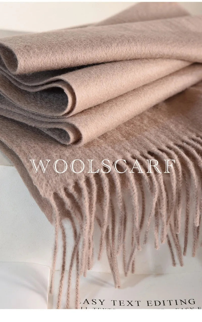 High Quality 100% Wool Muffler Classic Simple Solid Men Women Scarf Fall Winter Thick Casual Shawl Male Female Tassel Scarves