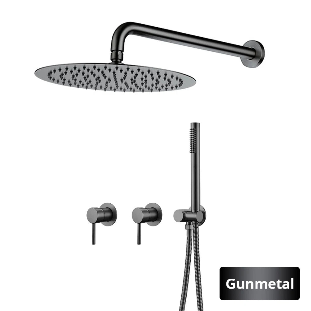 Wall Mounted Bathroom Shower Rainfall Shower Set Rose Gold Mixer Brass Faucet Hot Cold Water Mixer Tap With Head 8/10/12 Inch
