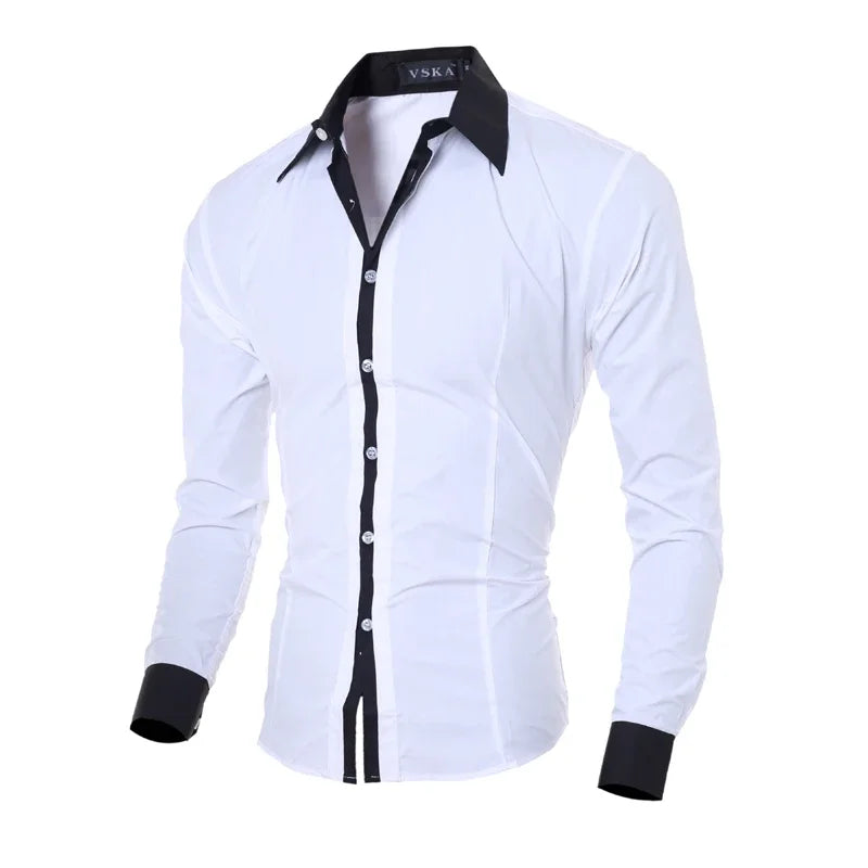 Mens Stripes Shirts Long Sleeved Slim White Social Shirts Casual Male Clothes Business Camisa Masculina Chemise Christmas Shirt