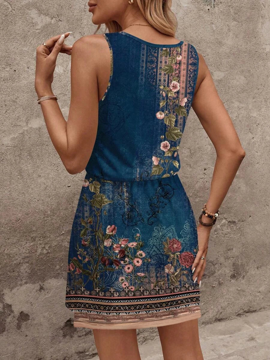 Women's Spring/Summer Floral Print Casual Sleeveless Dress