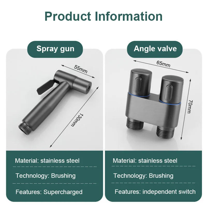 Stainless Steel Bathroom Cold Water Cleaning Bidet Toilet Spraye Portable Bidet Toilet Handheld Flusher Set G1/2 Angle Valve