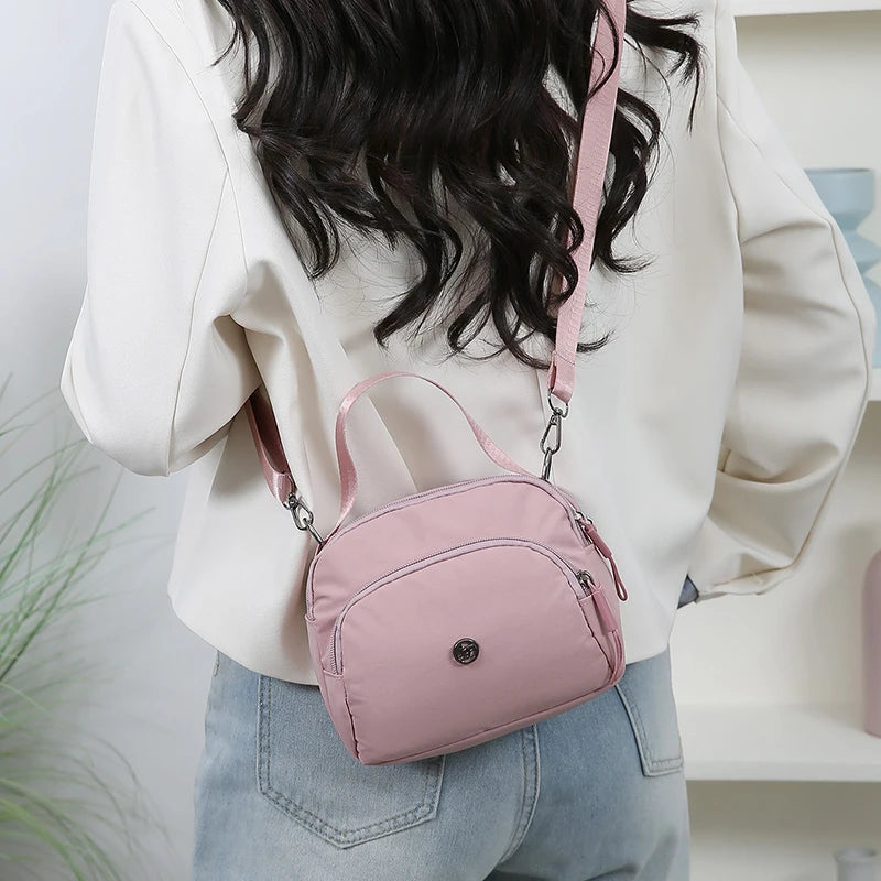 Women Nylon Handheld Bag Small Crossbody Shoulder Purse Lightweight Multi Functional Tote Casual Daily Travel Solid Color Black