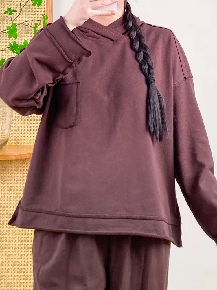 Amax luluE 2025 Fall Fashion Classic Clothes Female Vintage Loose Leisure Hooded Hoodies Women Luxury Elegant Cotton Sweatshirts