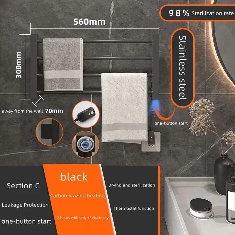 Bathroom Accessories; Stainless Steel Towel Dryer with Digital Display Temperature Control Electric Heated Towel Rack.