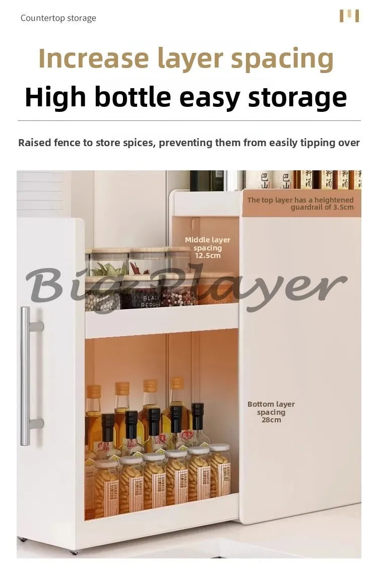 Ultra-Narrow Dust-Proof Pull-Out Condiment Rack Multi-Functional Kitchen Countertop Storage Organizer for Home