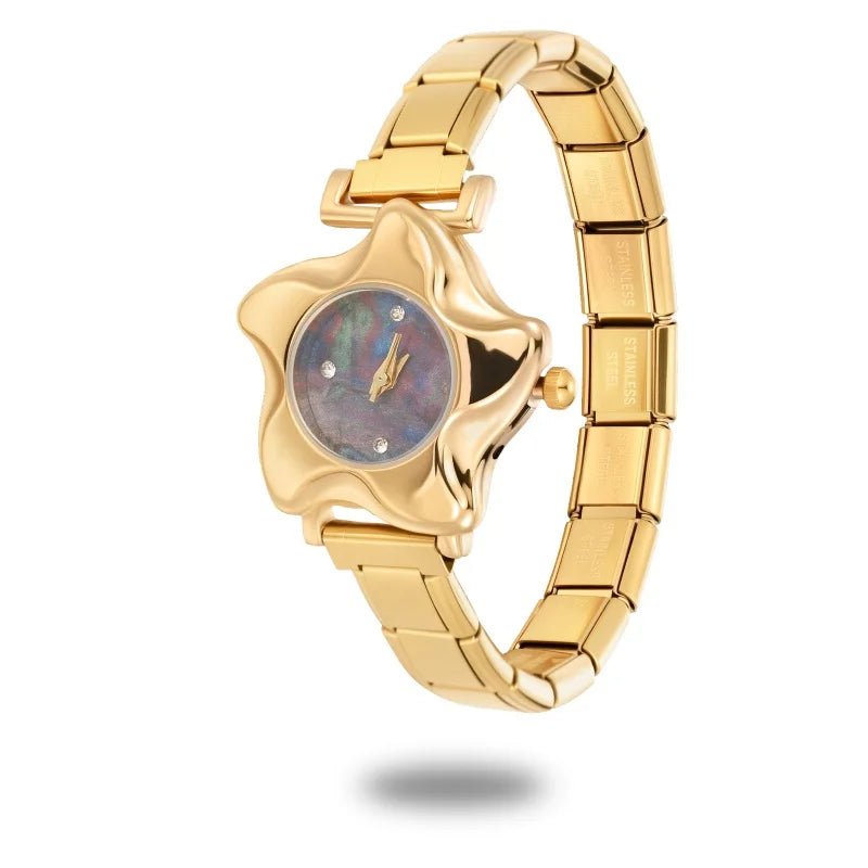 Irregular alloy case Arabic numeral classic dial Stars-shaped diamond-encrusted fashion Stainless Steel Bracelet ladies watch