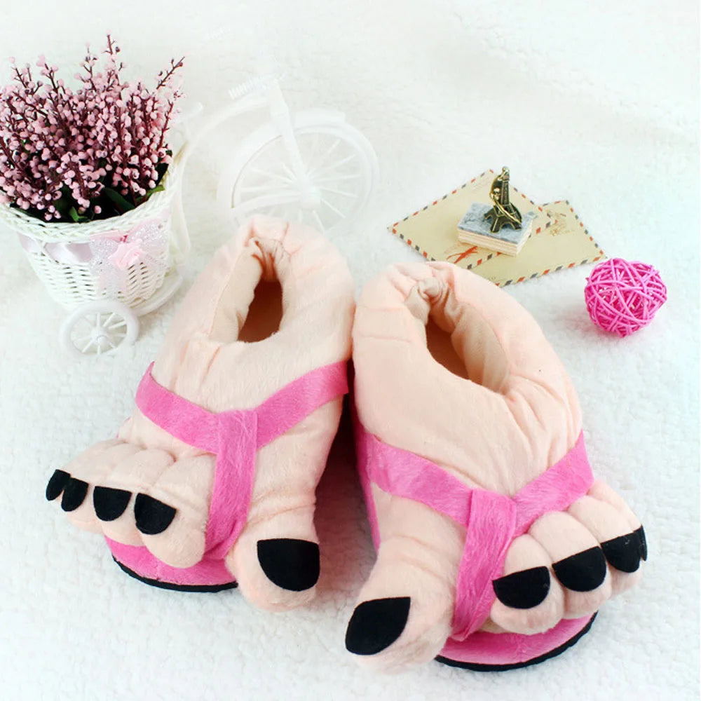 Winter Funny Slippers for Men Women Cute Home Shoes Big Foot Furry Slippers Unisex Indoor Boys Man Fuzzy Five Finger Slippers