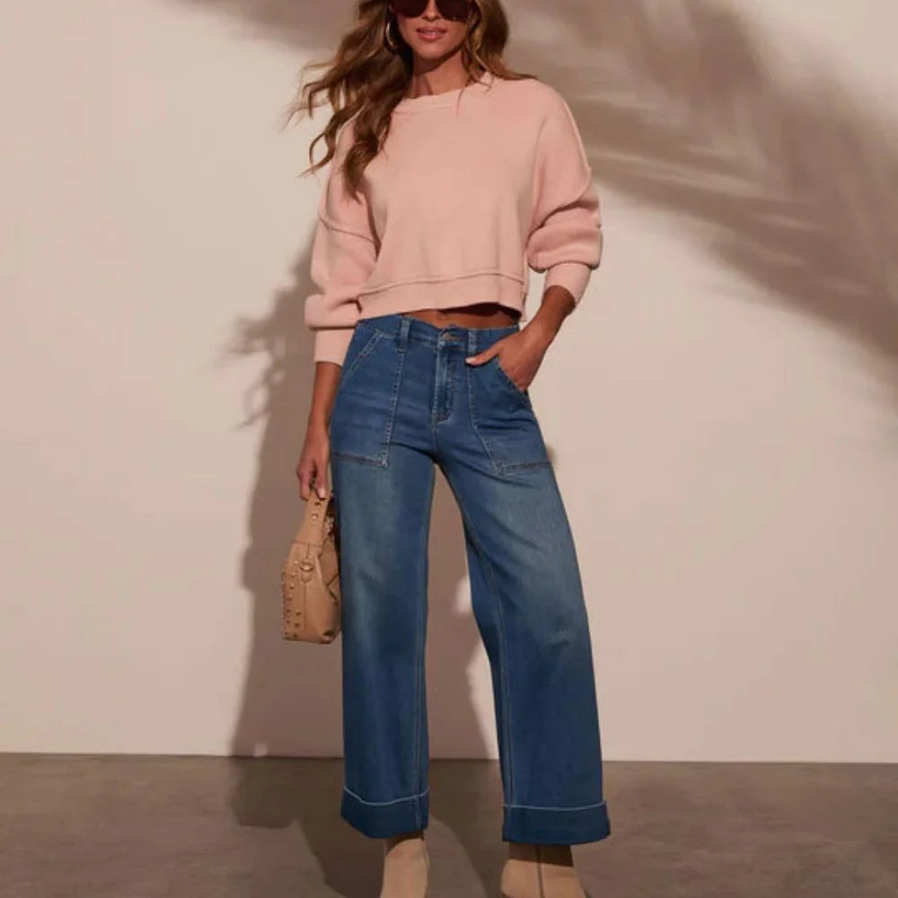 Spring 2026 Women's High Elasticity Loose Wide Leg Jeans Casual Fashion Long Trousers New Arrival