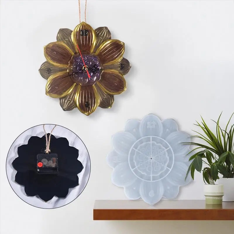 Round Clock Epoxy Resin Silicone Mold Arabic Roman Numbers Flower Leaf Clock Mould Wall Decor DIY Resin Crafts Casting Mold