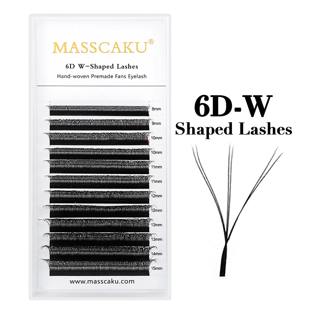 10cases/lot MASSCAKU 3D 4D 5D 6D 7D 8D W Shape Bloom Premade Fans Eyelash Extension Natural Soft Light Full Dense W Shape Lash