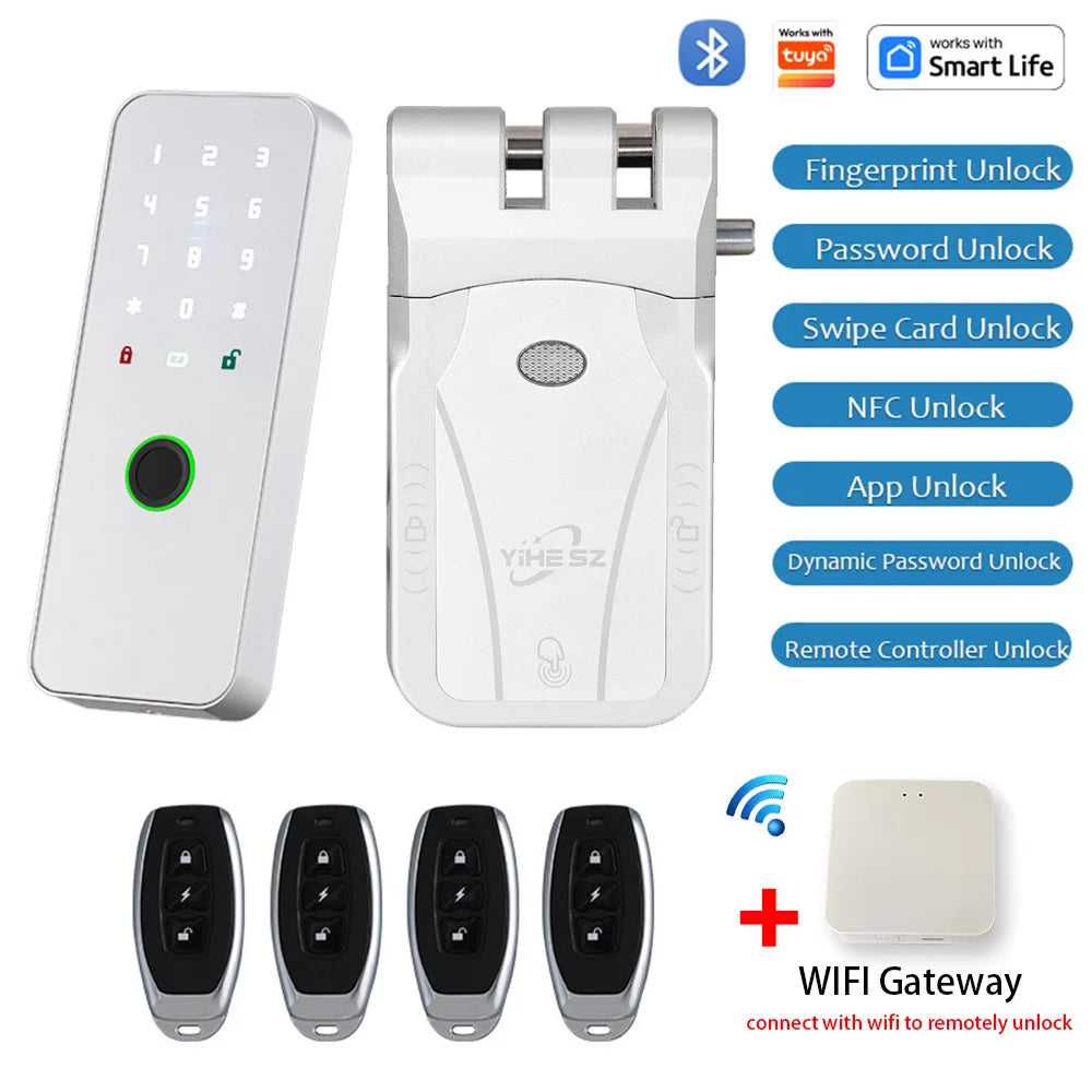 YiHESZ Fingerprint Password Door Lock 433Mhz Remote Control Smart Lock Dual Motor Backup Battery System Deadbolt Lock Wafu 026