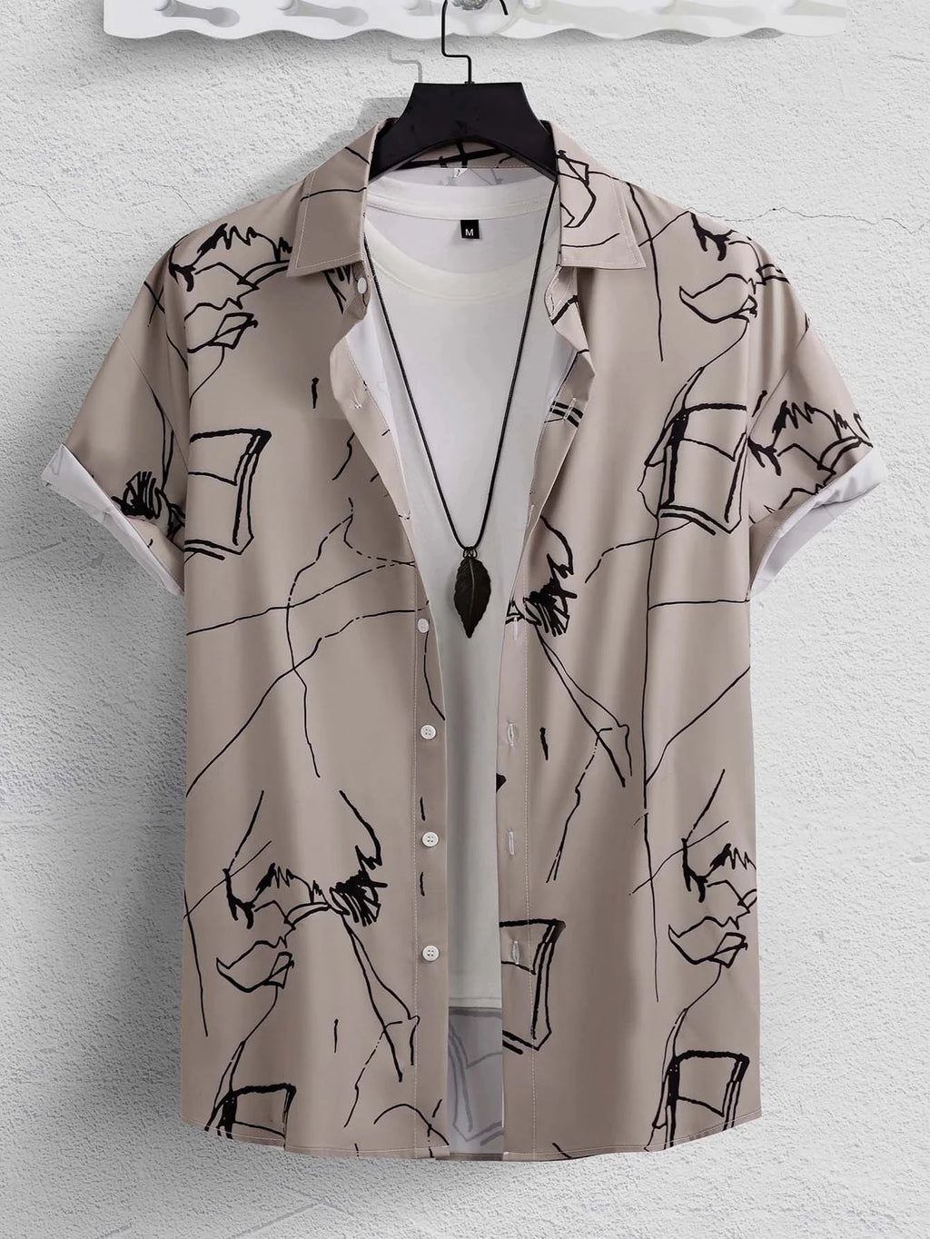 Line Drawing Design Graffiti Men Women Shirt Print Design Short Sleeve Shirt Fashion Button Short Sleeve Top
