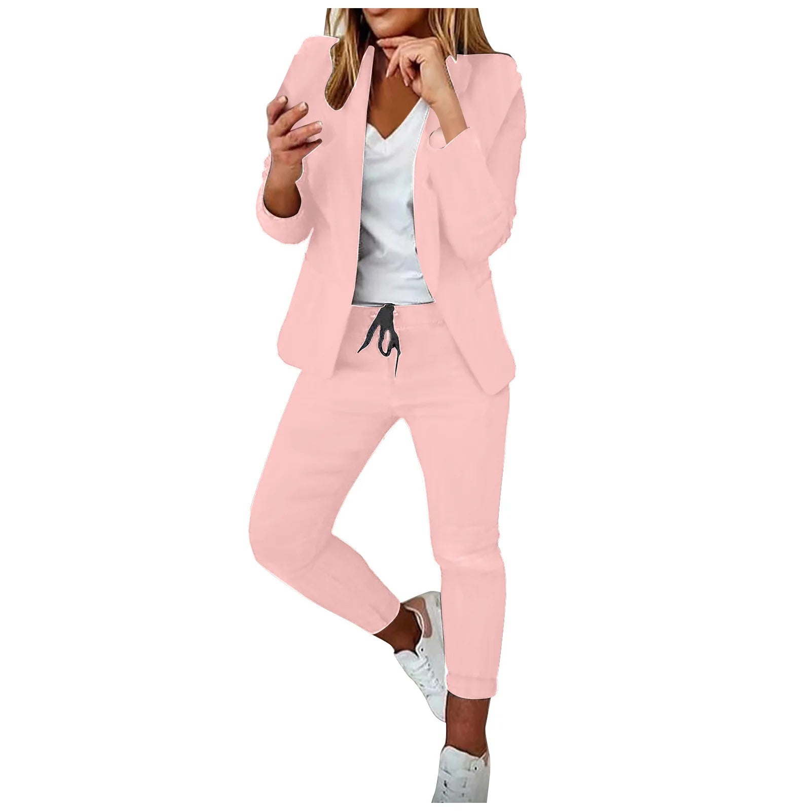 Office Lady Blazer And Lace-Up Pants Two Piece Set 2026 New Casual Fashion Solid Color Women's Set Conjuntos De Mujer Streetwear