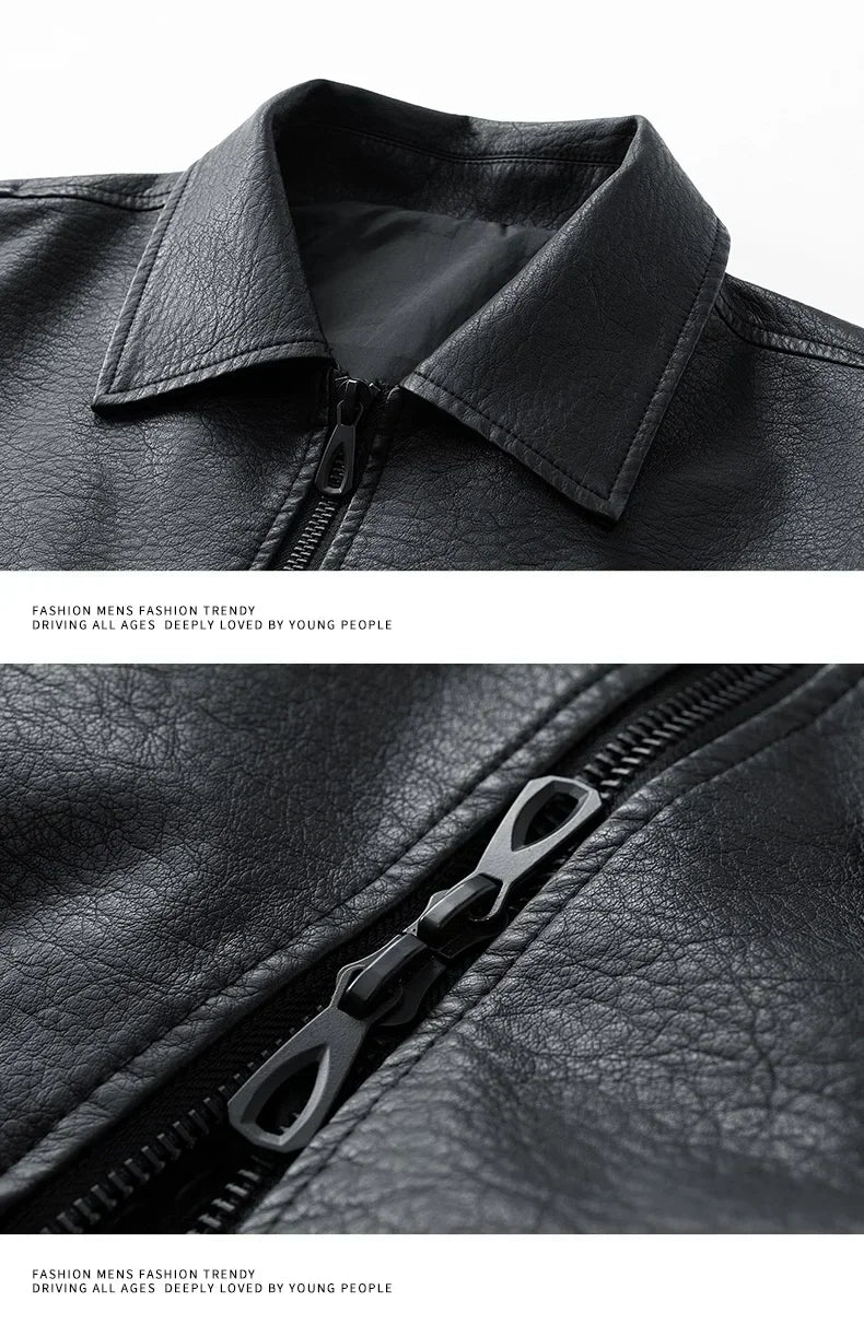 Men Trend Motorcycle Leather Jacket Bomber Pilot Retro Loose Pu Short Leather Jacket Autumn Winter New Lapel Big Pocket Coat