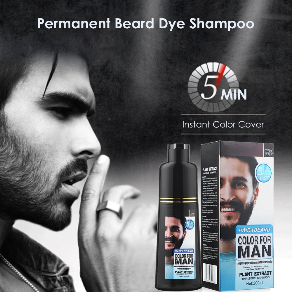 Send From US 200ml Natural Permanent Beard Dye Shampoo Long Lasting Beard Coloring For Men Removal White Grey Hair Color Cover
