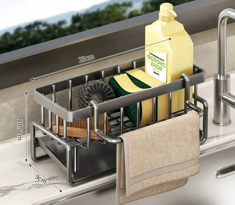 Kitchen Sink Drainage Rack Space-Saving Double-Layer Utensils Spice Storage Organizer with Tap Mounted Drip Tray