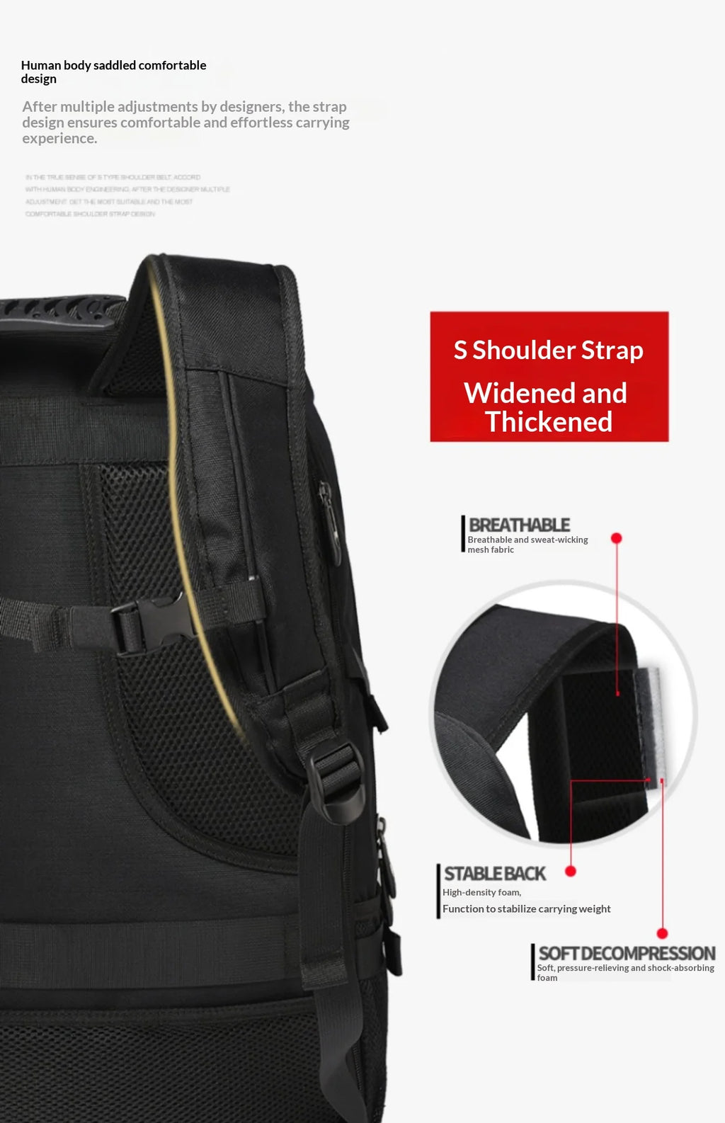50L 80L Men's Large Travel Backpack, Separate Shoe Compartment Waterproof Business Backpack Outdoor Sports Black Storage Bag