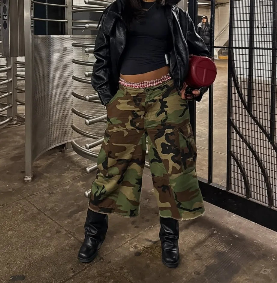 Women Mid Length Pant Vintage Camouflage Cargo Pants High Waist Trousers Capris Y2k Streetwear Elegant Work Casual Loose 2026