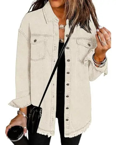 Women's Trendy Washed Denim Jacket New Spring Autumn Trimmed Edges Casual Classic Fit Jeans Jacket for Ladies