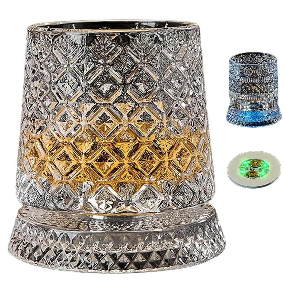 Luminous Rotating Whiskey Glass Elegant Whiskeys Cup Crystal Glass Drinkware for Parties for Cocktail Party Drinking Glass