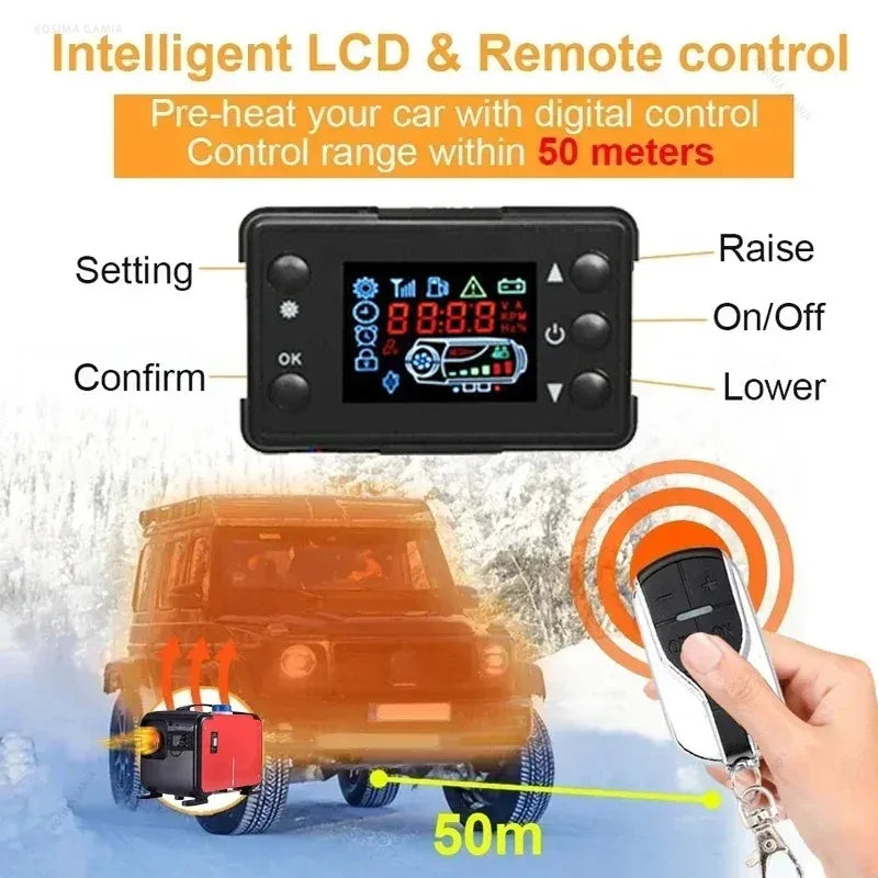 12V/24V/220V Air Parking Heater 5KW Car Diesel Heater LCD Remote Control Engine Preheater Warmer Heater for Car Truck Boat RV