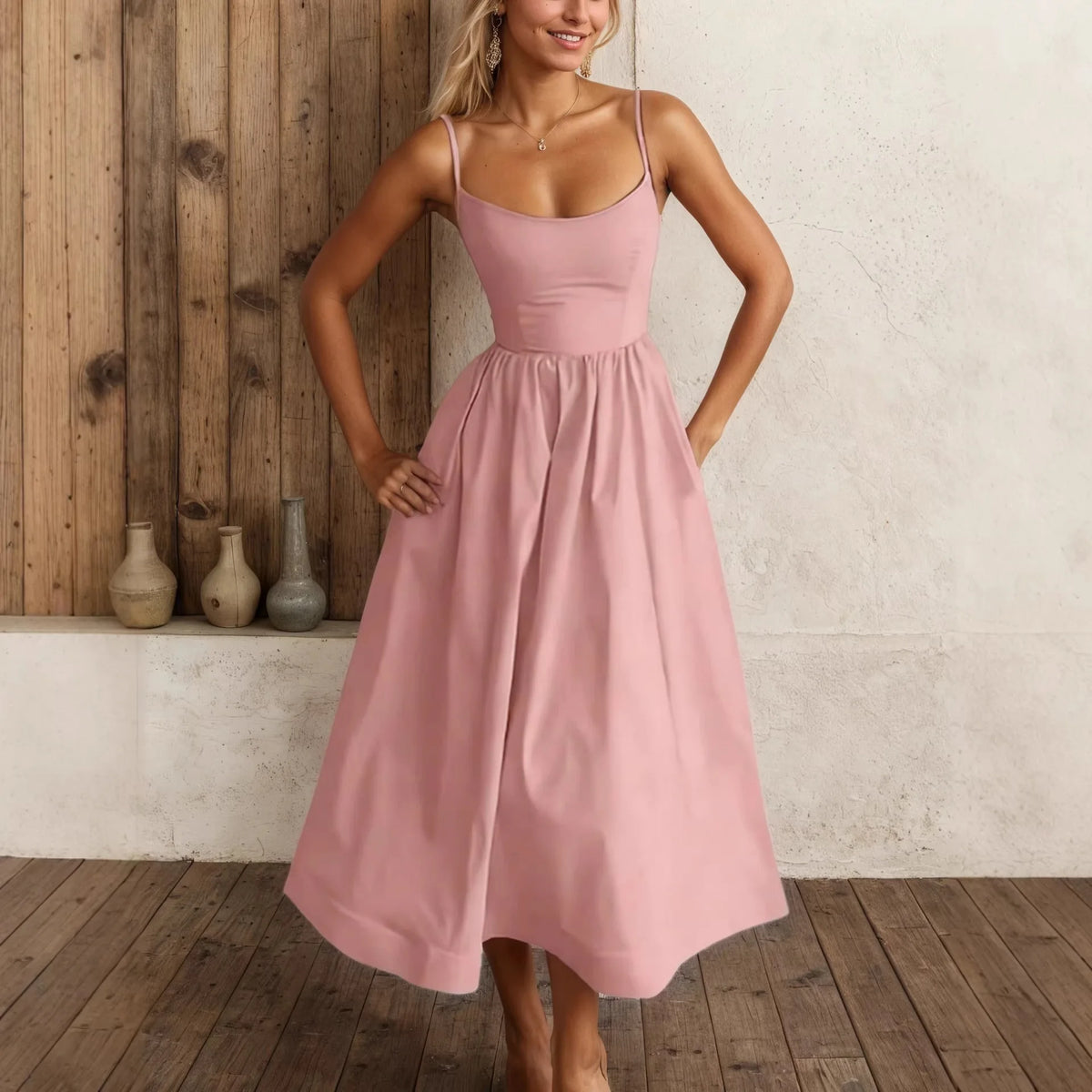 2026 New Summer Women's Dress Solid Color Strap Sexy Retro Bohemian Style Loose Fashion Comfortable Simple Versatile Home Dress