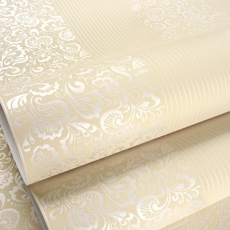 9.5M Modern Simple Wallpaper Bedroom 3D Living Room White Vertical Stripe Non Woven Wall Cloth European TV Background Wall Paper
