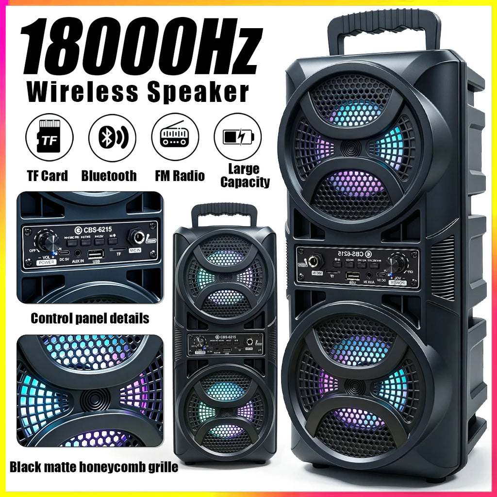 9500W Large Volume Portable Bluetooth Party Speaker, Heavy Bass Wireless Speaker With Handheld Microphone, RGB Color Gradient Li