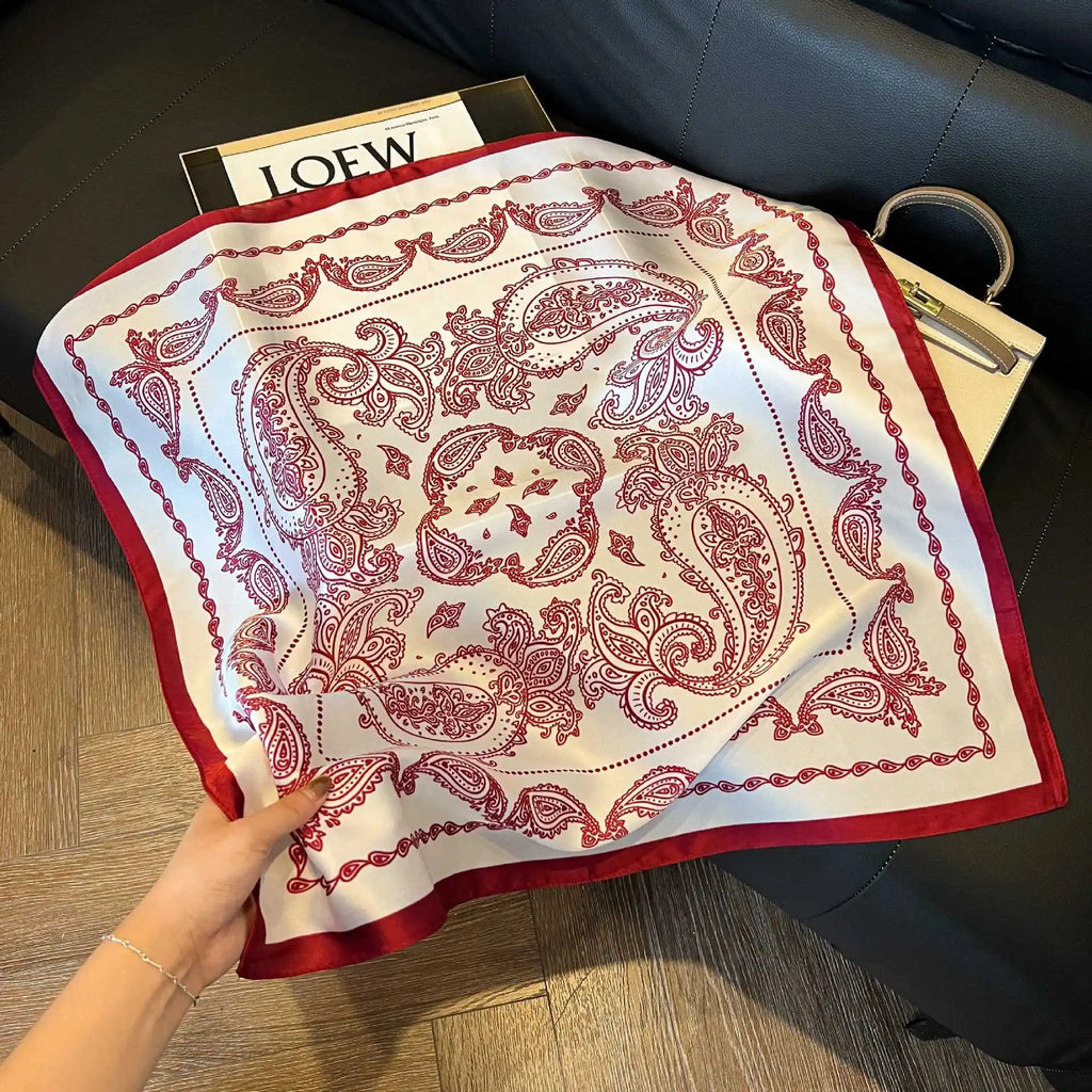 Luxury Brand Paisley Houndstooth Printed Square Scarf Soft Satin Thin Smooth Neck Scarf Sunscreen Headscarf For Women Head Wrap