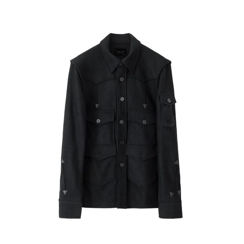 HKSH Spring Autumn Men's Tide Dark Punk Wool Deconstructed Leather Patchwork Jacket Fashion Vibe Vintage Y2K Gothic Coat HK27230