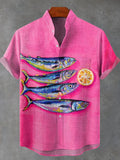 Men's new summer beach casual fish pattern short sleeved shirt fishing enthusiast clothing linen button up shirt