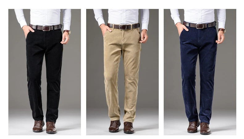 Corduroy Men's Business Casual Pants Fashion Comfortable Khaki Slim Straight Trousers Classic Male Brand Clothing Pants
