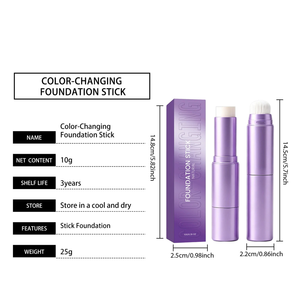 2-in-1 Color Changing Foundation Stick Natural Flawless Finish Lightweight Smooth Face Makeup Buildable Coverage for All Skin