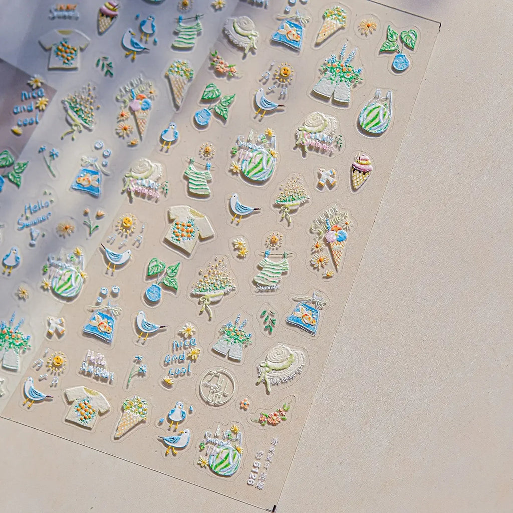 Sweet Summer Delicious Watermelon Ice Cream 5D Nail Art Sticker Elegant Bowknot Cool Ice Square Jelly Nail Decals for Manicure
