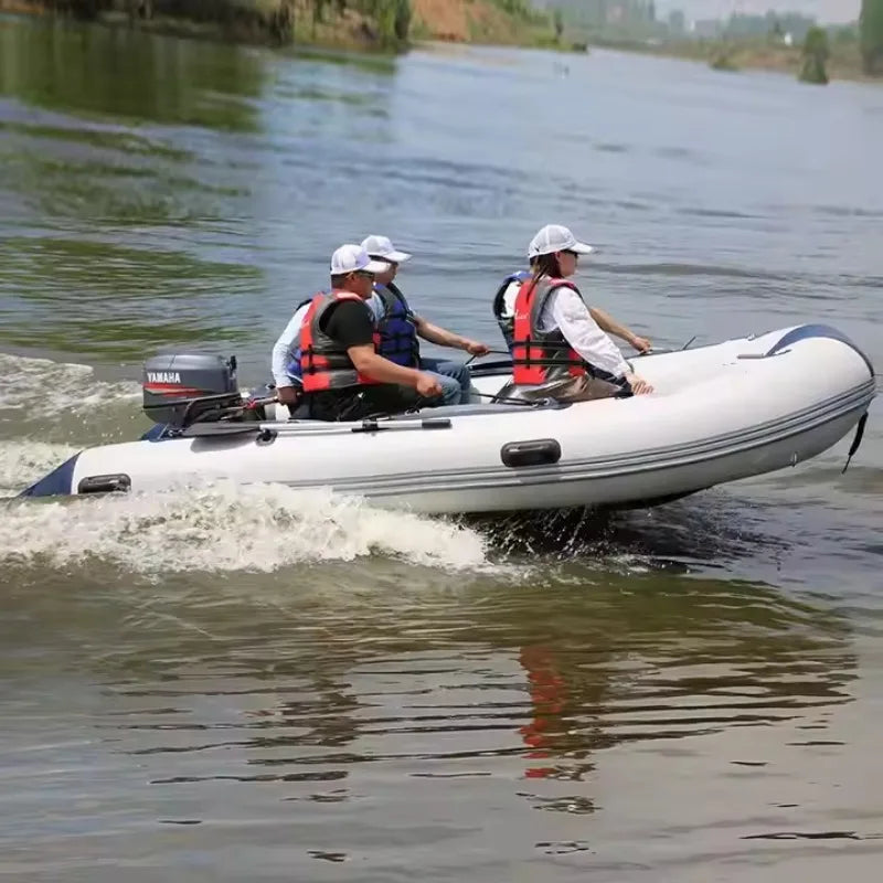 12'6" Inflatable Fishing Boat PVC 0.9mm with Aluminum Floor Rowing Boats 380cm for 6 Person Sport Yacht on Sea Max 30HP Power
