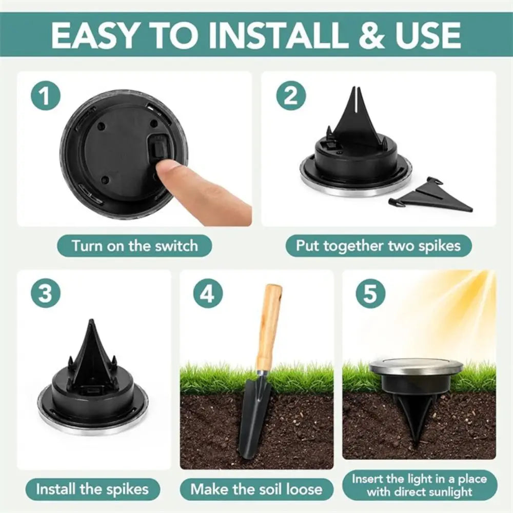 New Solar-powered Path Lights LED Stainless Steel Courtyard Lawn Lights Lighting Tools Garden Ground-mounted Light