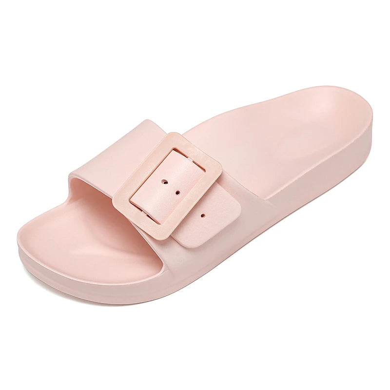 Adjustable Buckle Women's Sandals, Non-Slip, Lightweight, Flat-Soled Slip-On Sandals for Outdoor Wear, Beach Sandals, Bathroom S