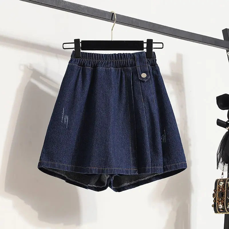 Denim Shorts for Women Korean Style Young College Girls Clothing Summer Elastic Waist Fashion Soft Loose Streetwear Chic Pockets