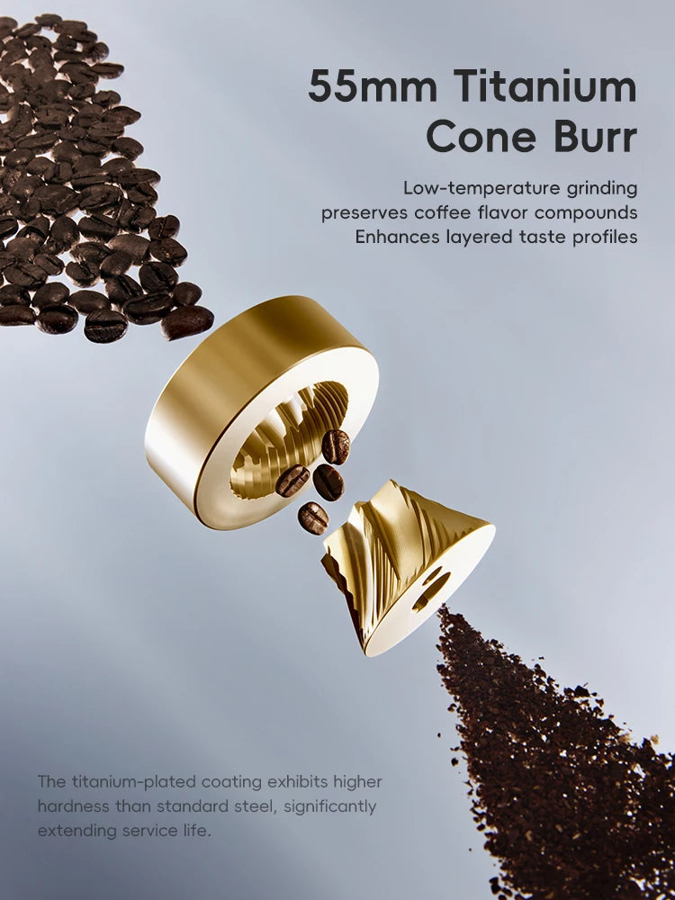 E55Pro Electric Coffee Grinder 55MM Titanium Cone Burr Stepless Adjustment Espresso Brew Coffee Bean Grinder Black