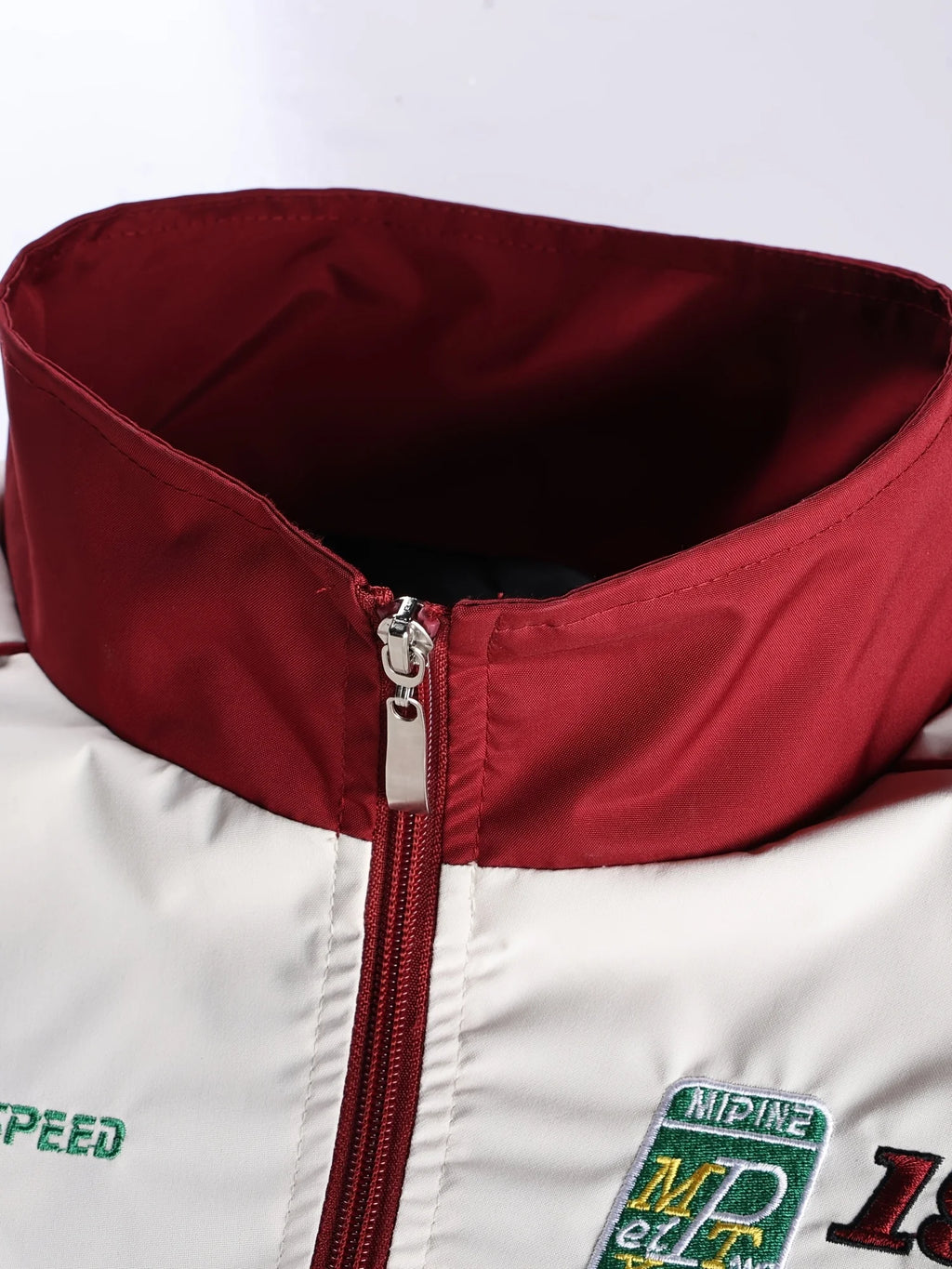 Men's American Street Retro Color Block Stand Collar Jacket Zip Up Loose Trendy Letter Print Fashion Casual Streetwear Coat
