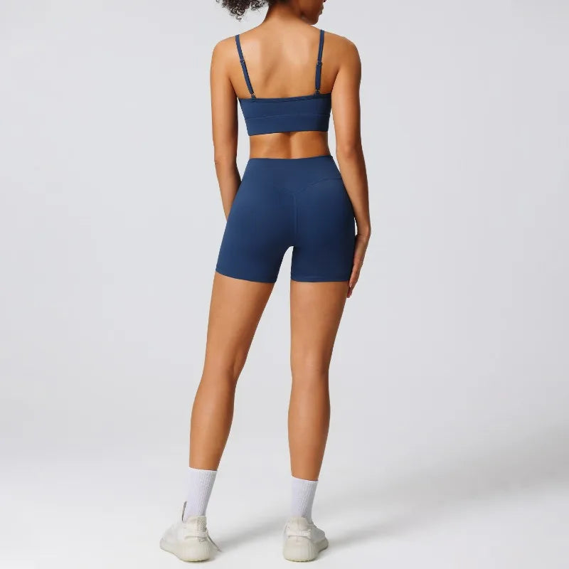 Women's Nude Yoga Set High-end Beautiful Back High Elasticity Quick Drying Bra Shorts Two-piece Set Outdoor Sports Fitness Suit