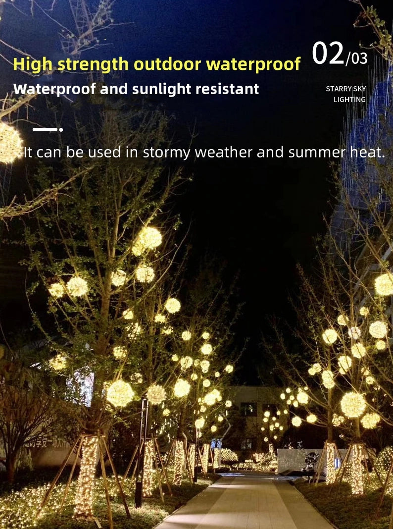 Christmas Festoon Rattan Ball LED Light Ramadan Outdoor Hanging Lamp Fairy String Light for Holiday Wedding Party Decoration