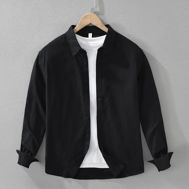 7369 Cotton Linen White Shirt for Men Good Quality Solid Color Simple Basic Long Sleeve Loose Casual Lapel Blouse Breathable Top