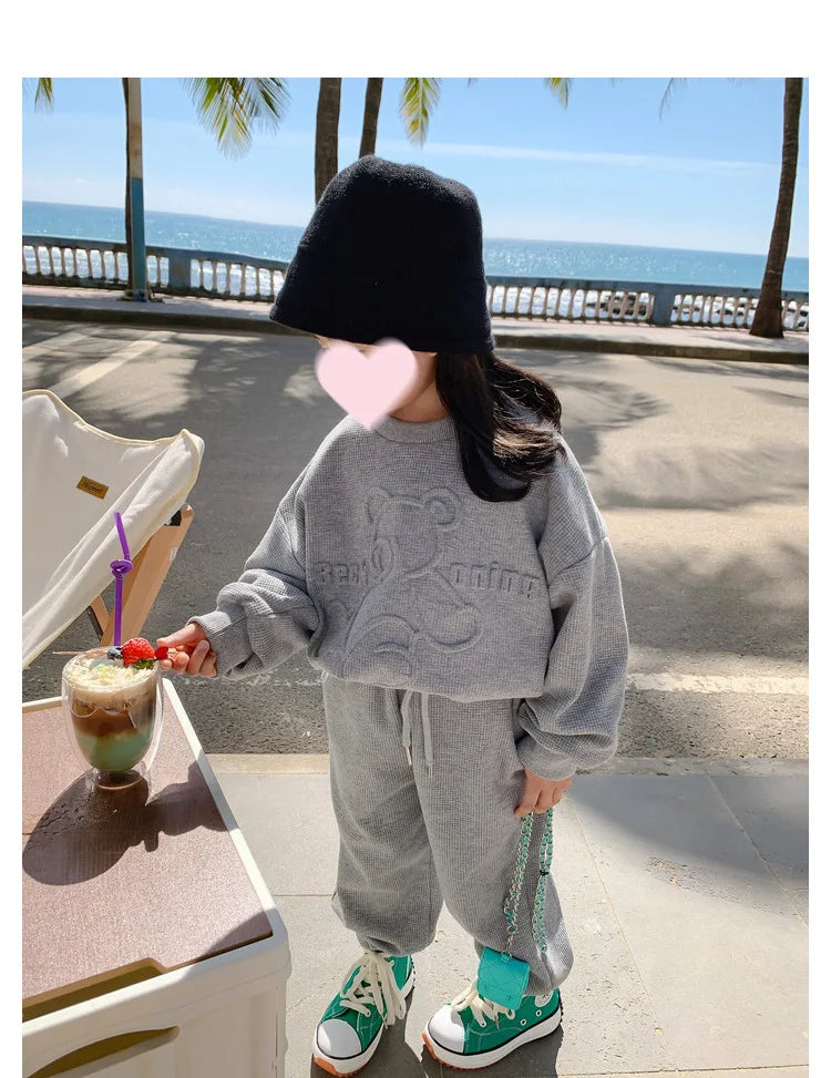 2026 Spring Children's Spring Clothes Round Neck Long Sleeve Sweater Boys and Girls Trendy Baby Stylish Children's Clothing 2PCS